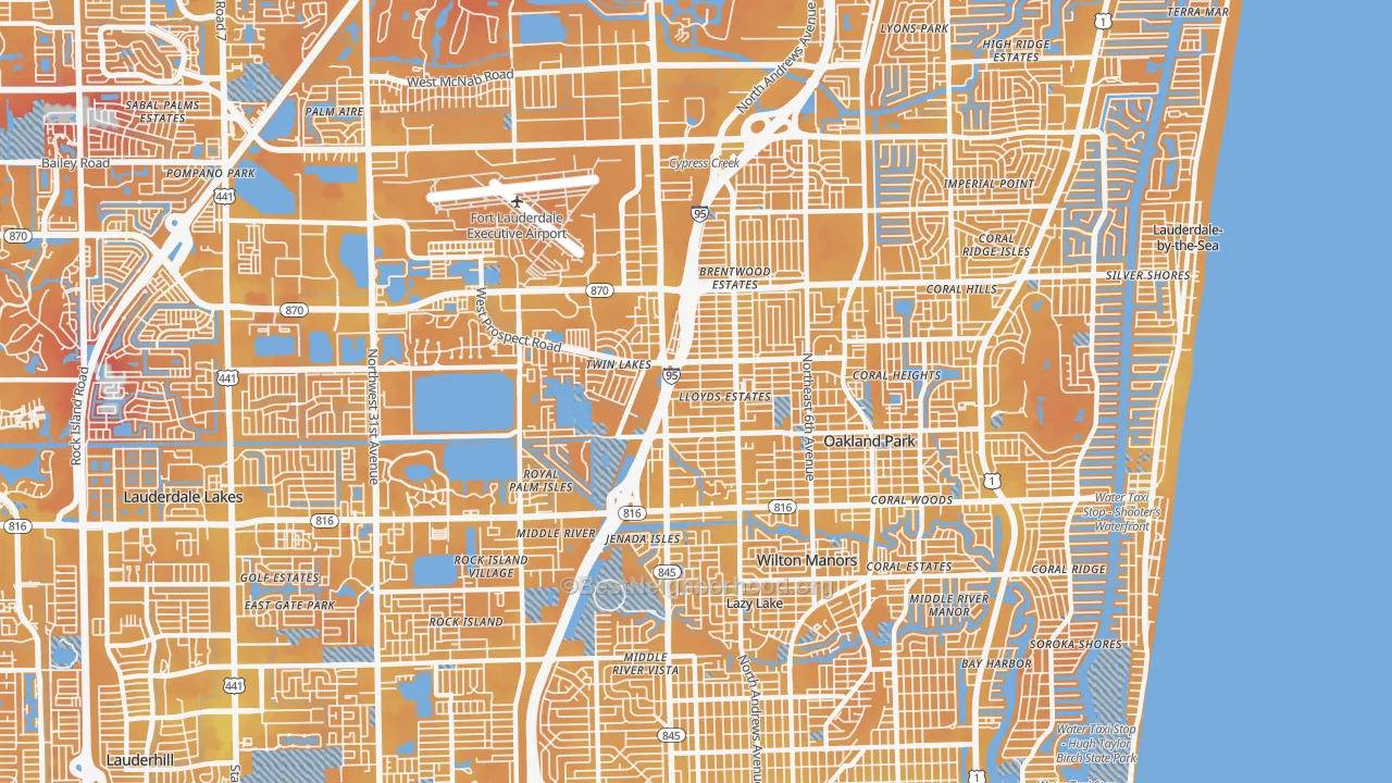 Transit Grade map of Oakland Park, FL