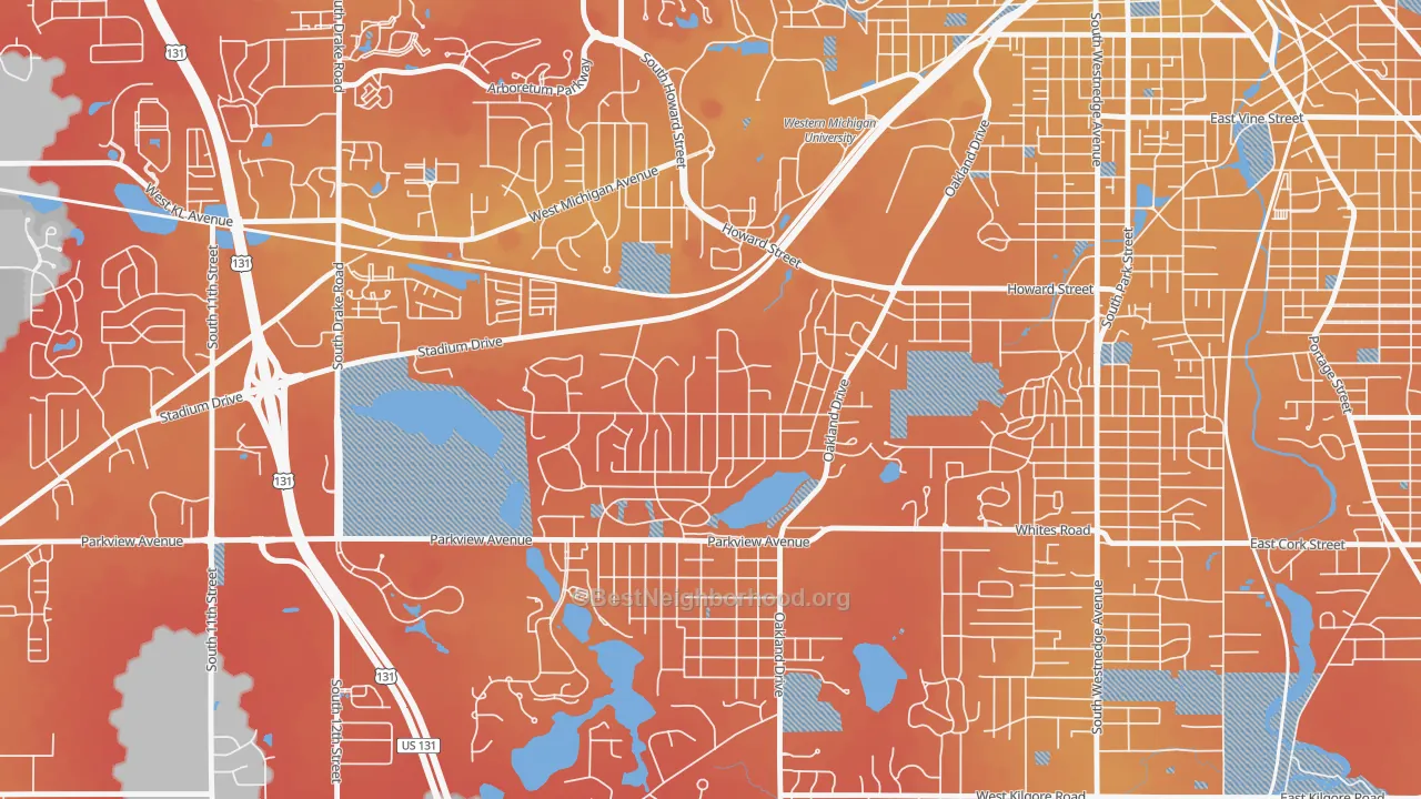 Transit Grade map of Oakland-Winchell, Kalamazoo, MI