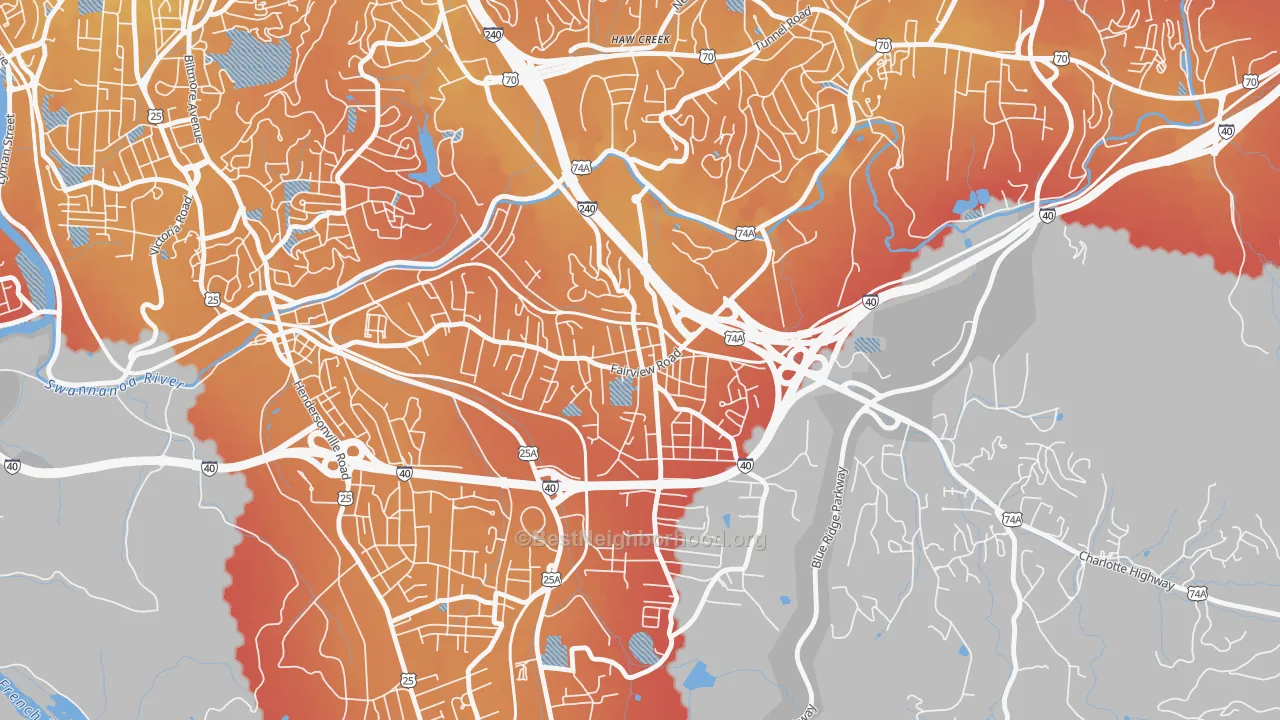 Transit Grade map of Oakley, Asheville, NC