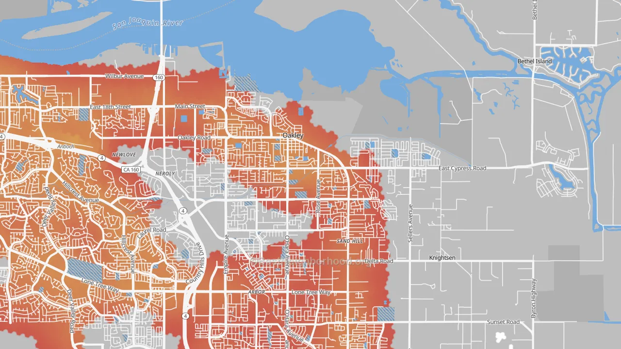 Transit Grade map of Oakley, CA