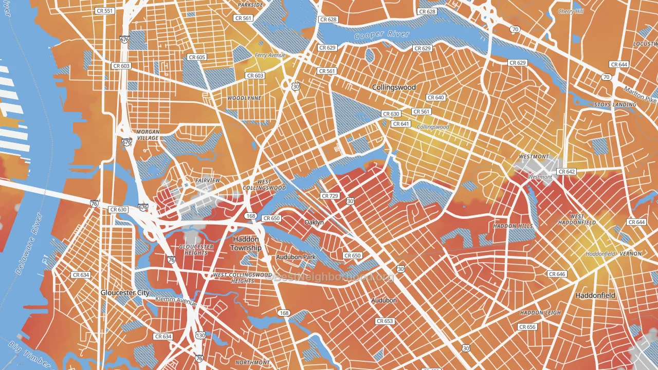 Transit Grade map of Oaklyn, NJ