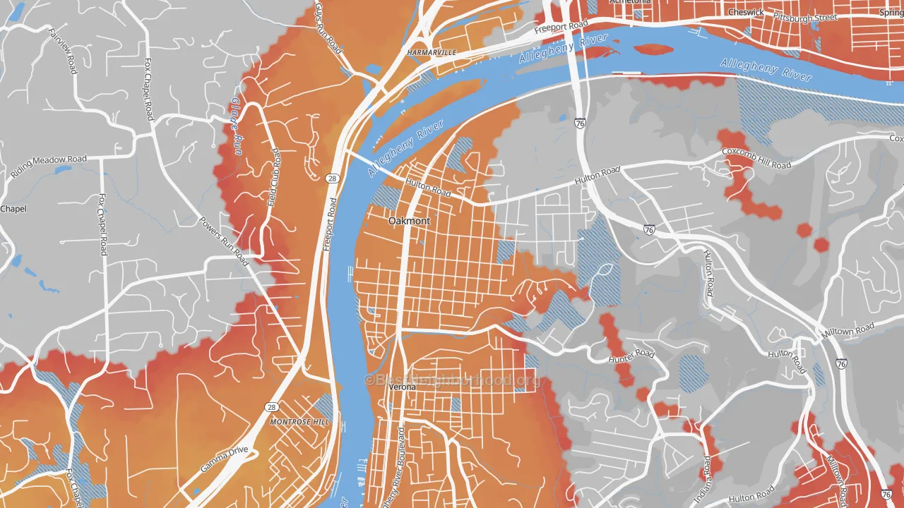 Transit Grade map of Oakmont, PA