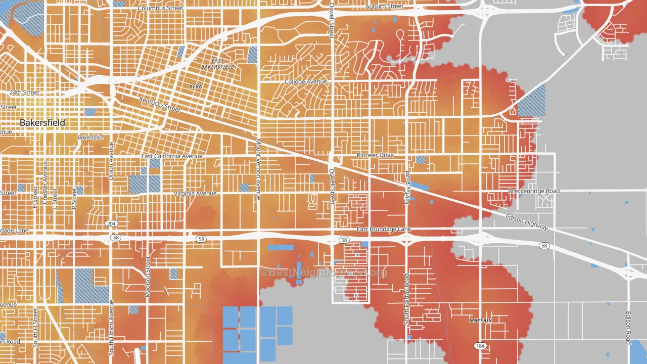 Transit Grade map of Oakridge, Bakersfield, CA