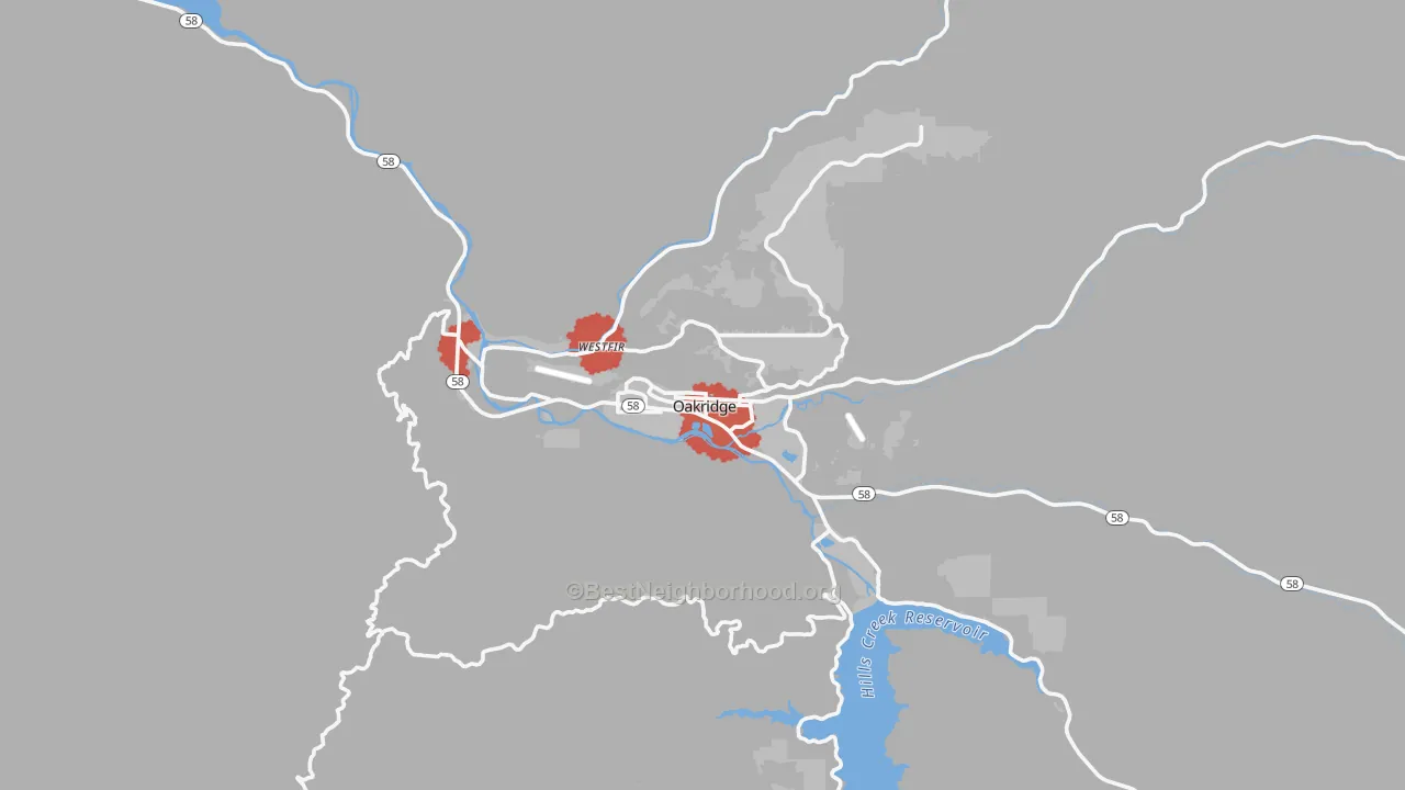Transit Grade map of Oakridge, OR