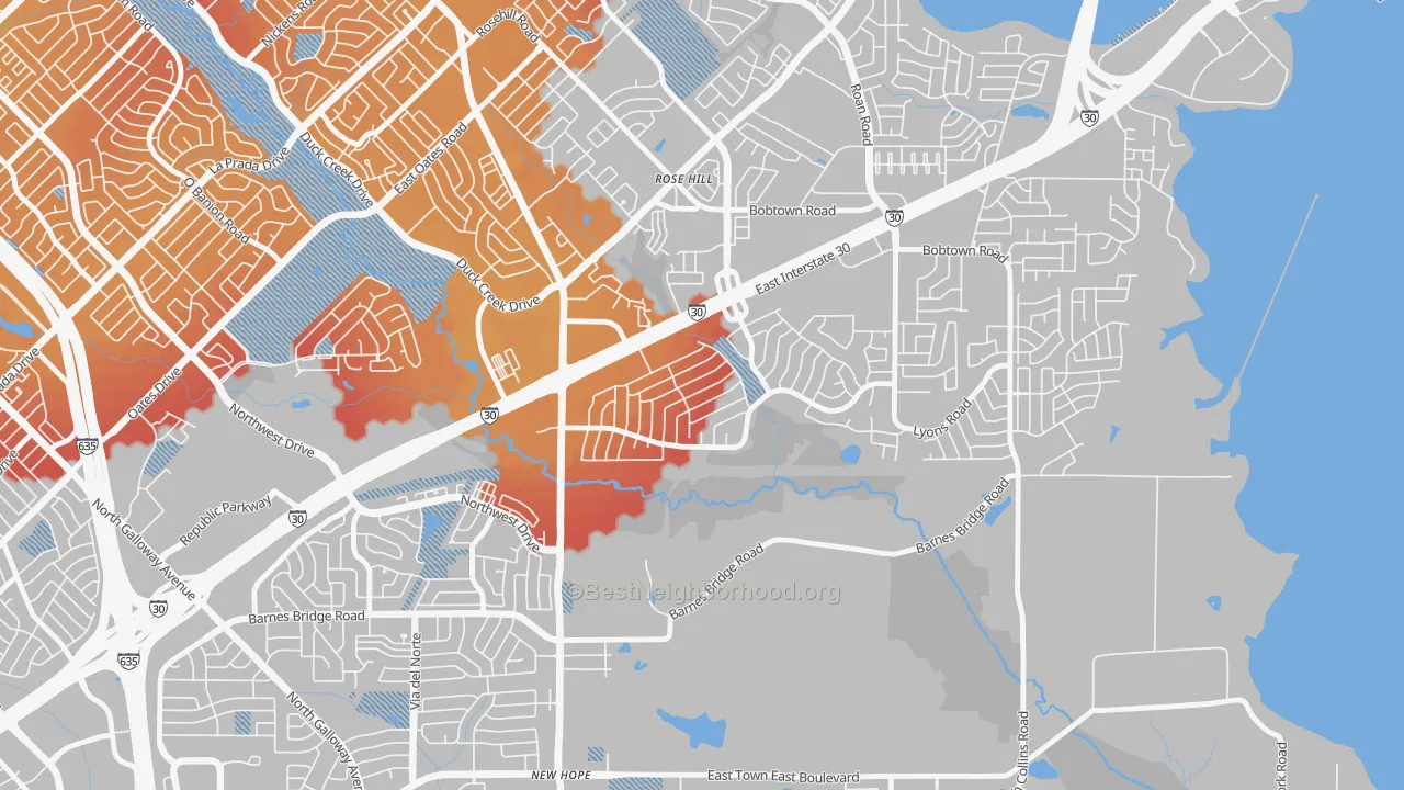 Transit Grade map of Oaks, Garland, TX