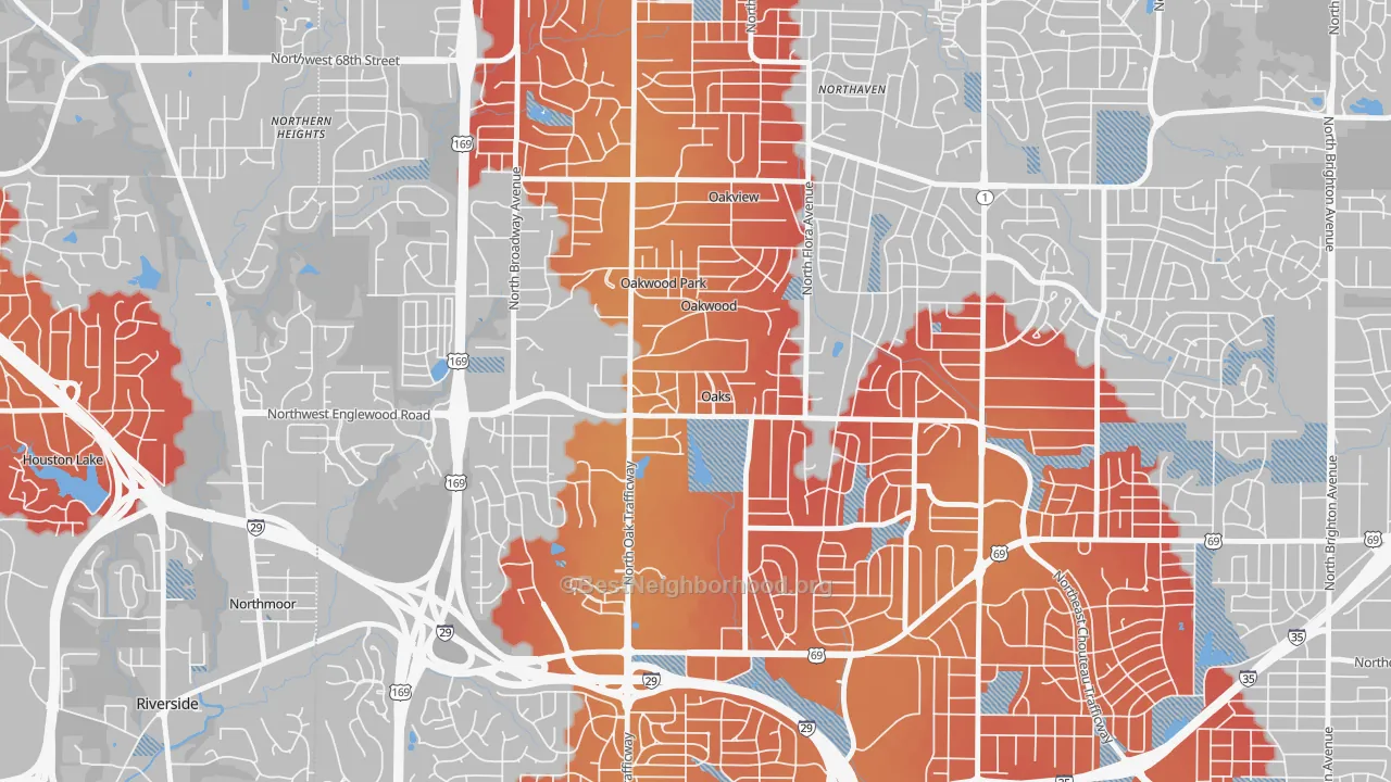 Transit Grade map of Oaks, MO