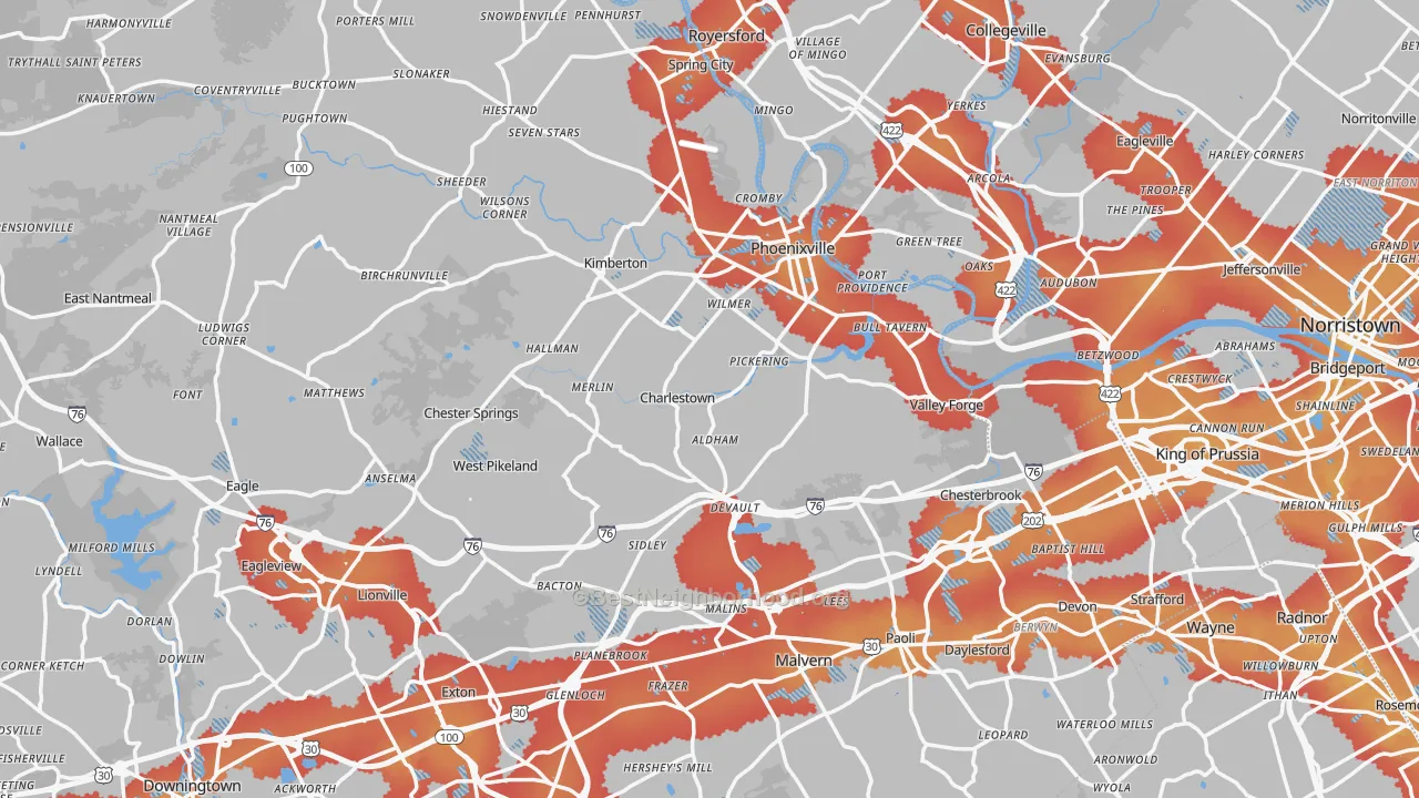 Transit Grade map of Oaks, PA