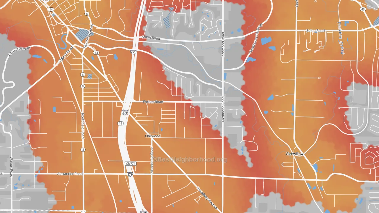 Transit Grade map of oakwood, Bedford, OH