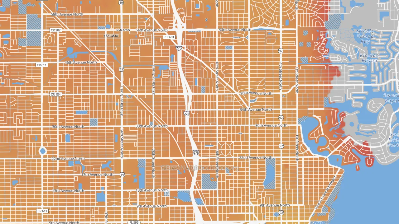 Transit Grade map of Oakwood Gardens, St. Petersburg, FL