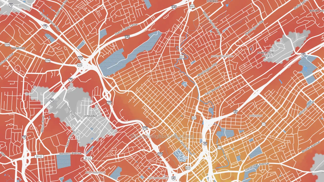 Transit Grade map of Oakwood, Knoxville, TN