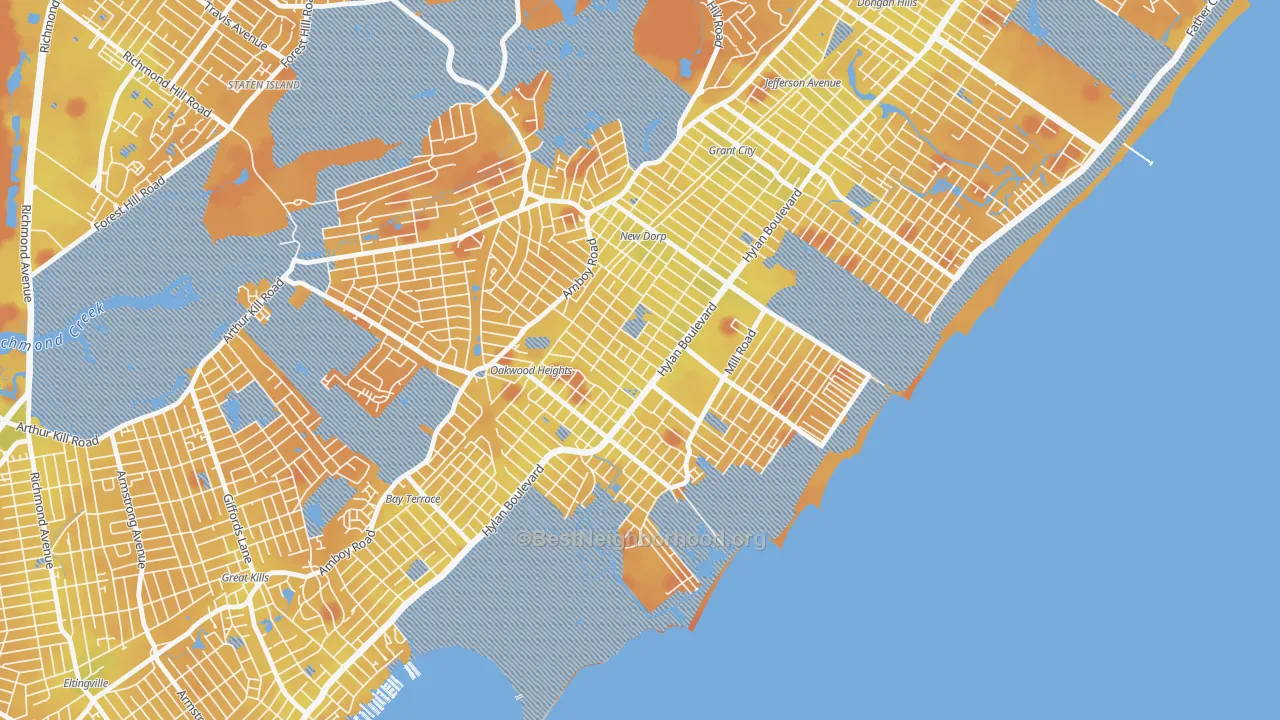Transit Grade map of Oakwood, Staten Island, NY
