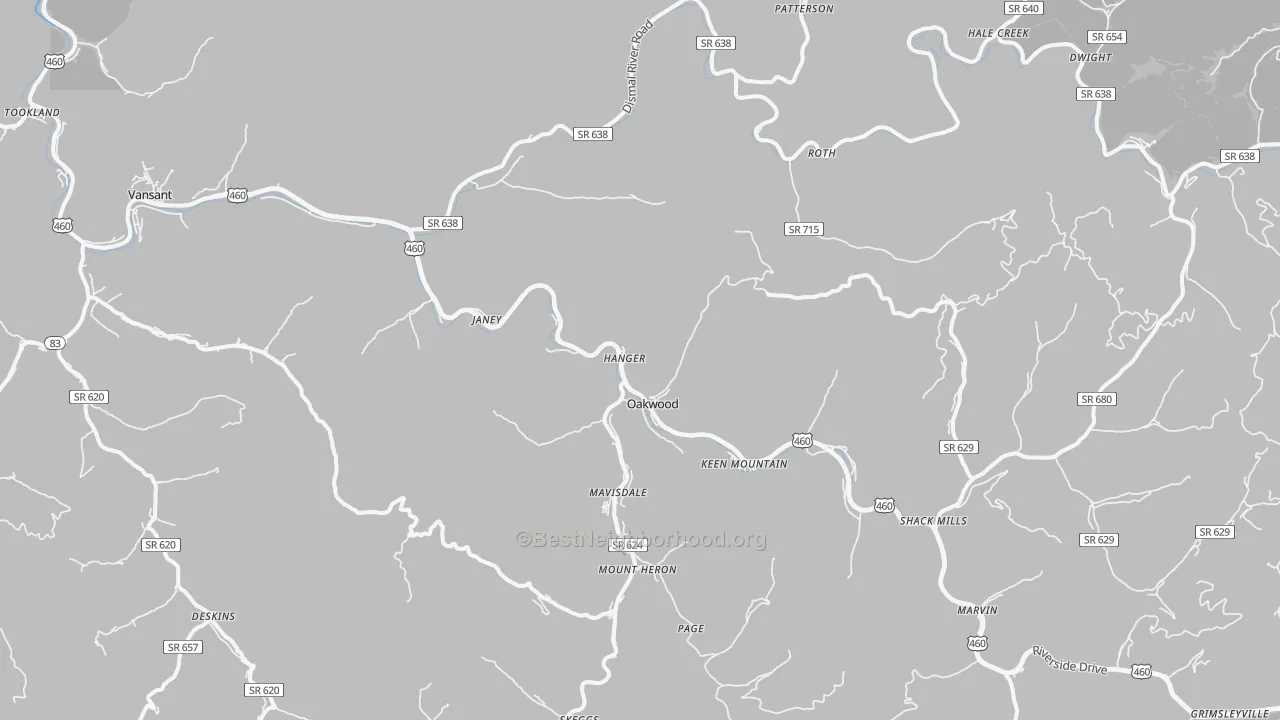 Transit Grade map of Oakwood, VA