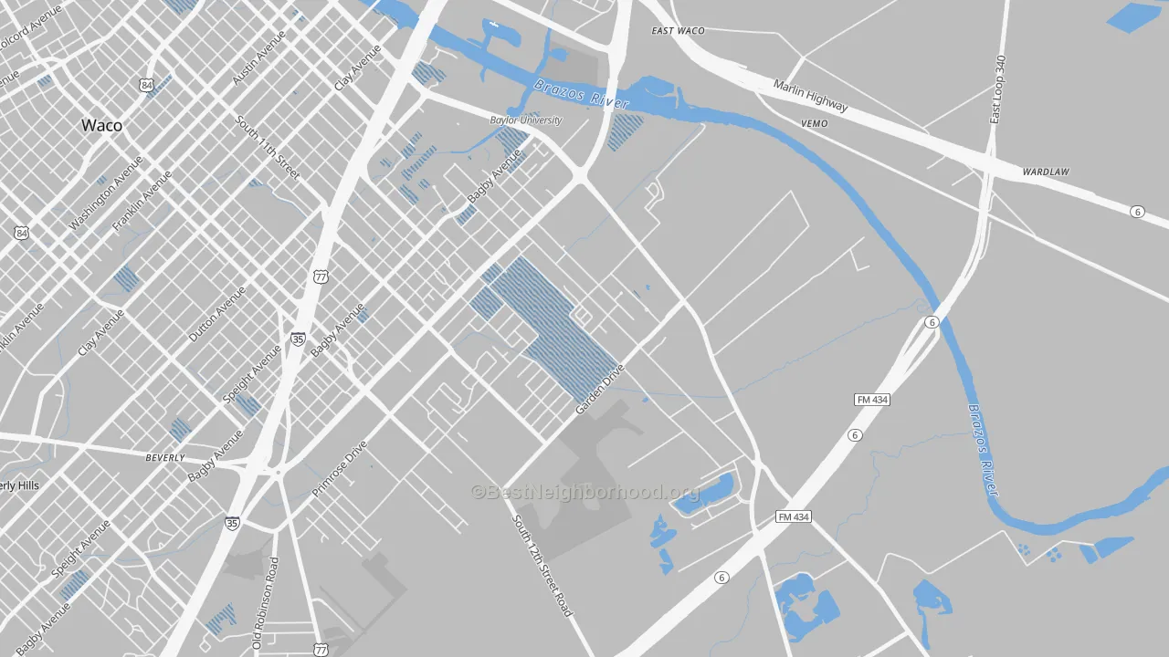 Transit Grade map of Oakwood, Waco, TX
