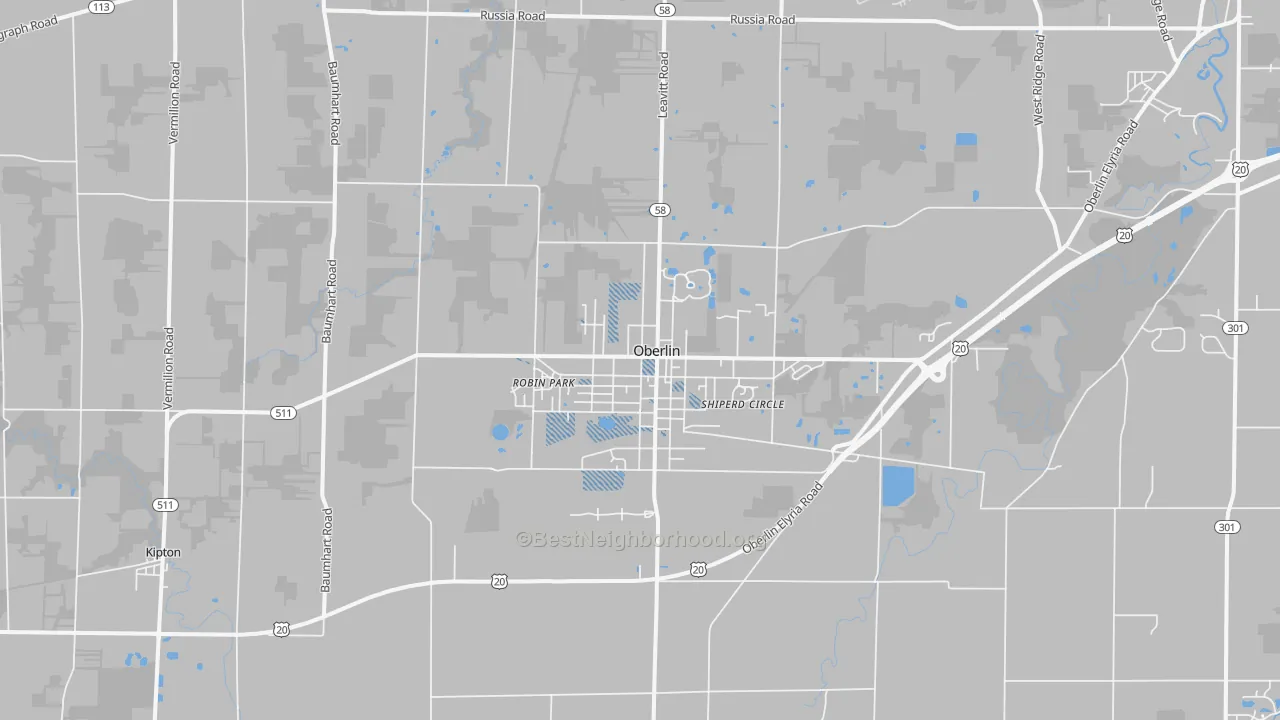 Transit Grade map of Oberlin, OH