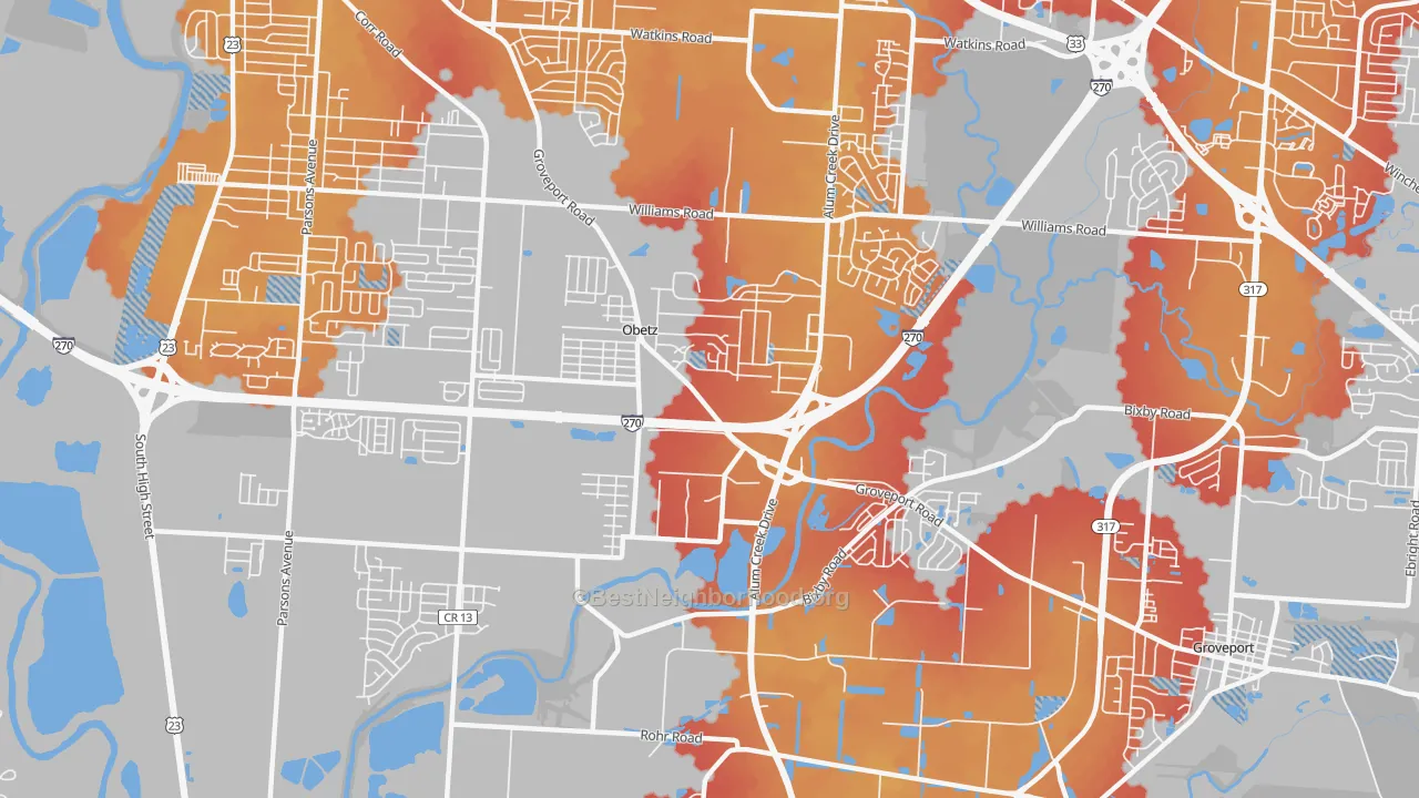 Transit Grade map of Obetz, OH