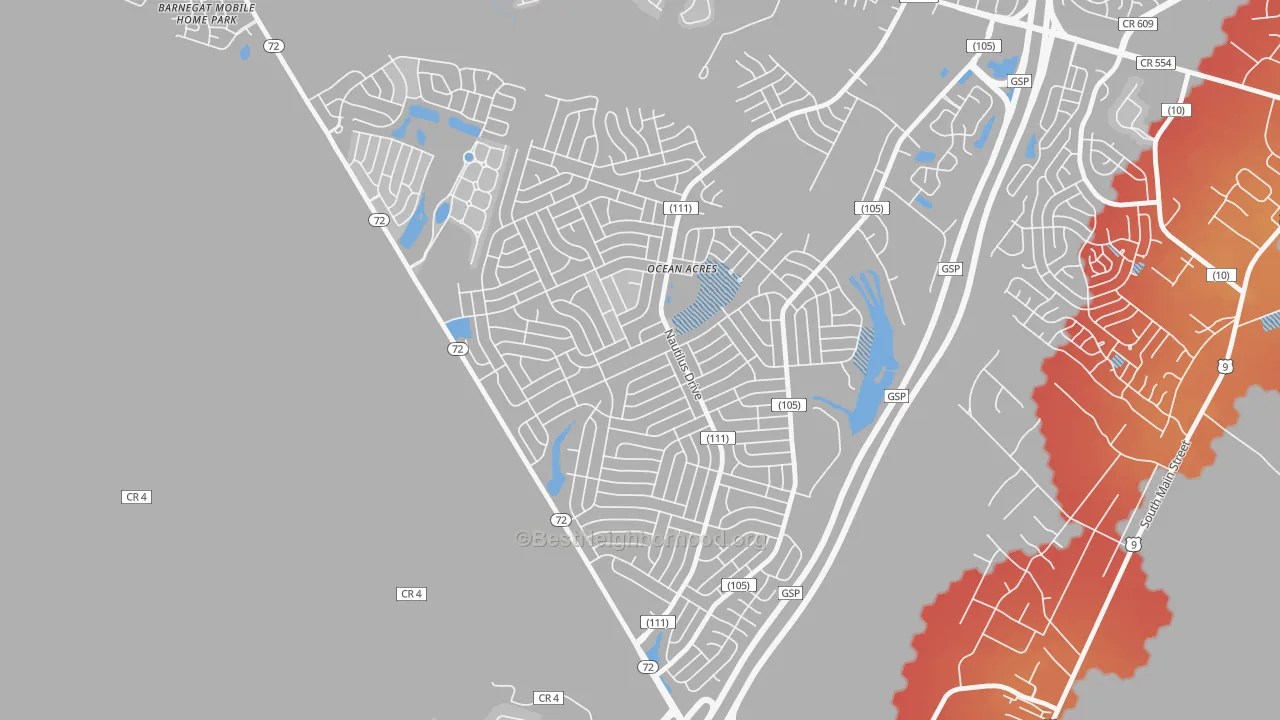Transit Grade map of Ocean Acres, NJ