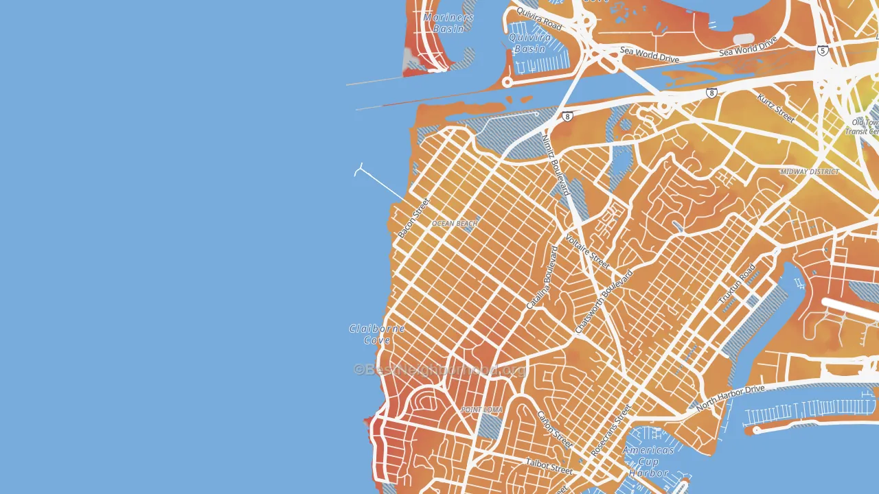 Transit Grade map of Ocean Beach, San Diego, CA