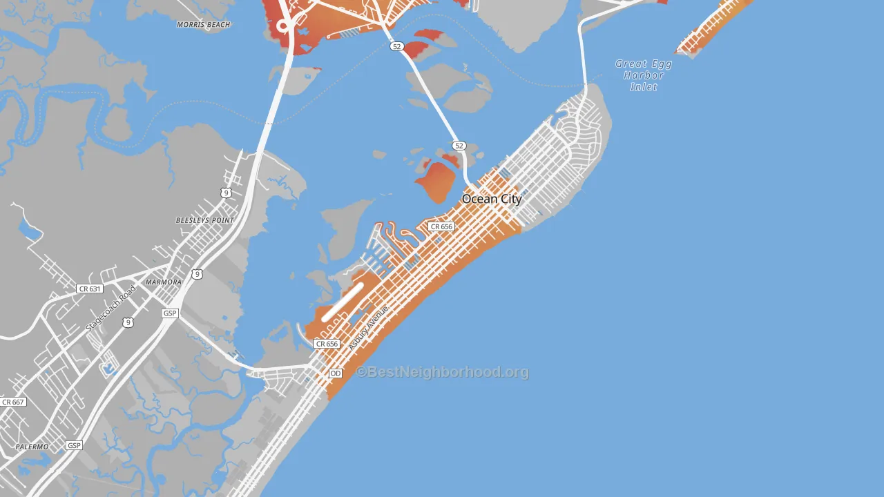 Transit Grade map of Ocean City, NJ