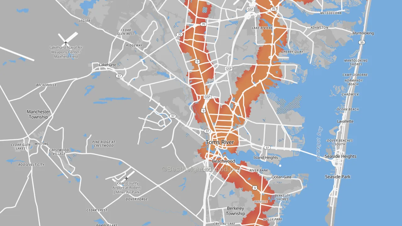 Transit Grade map of Ocean County, NJ