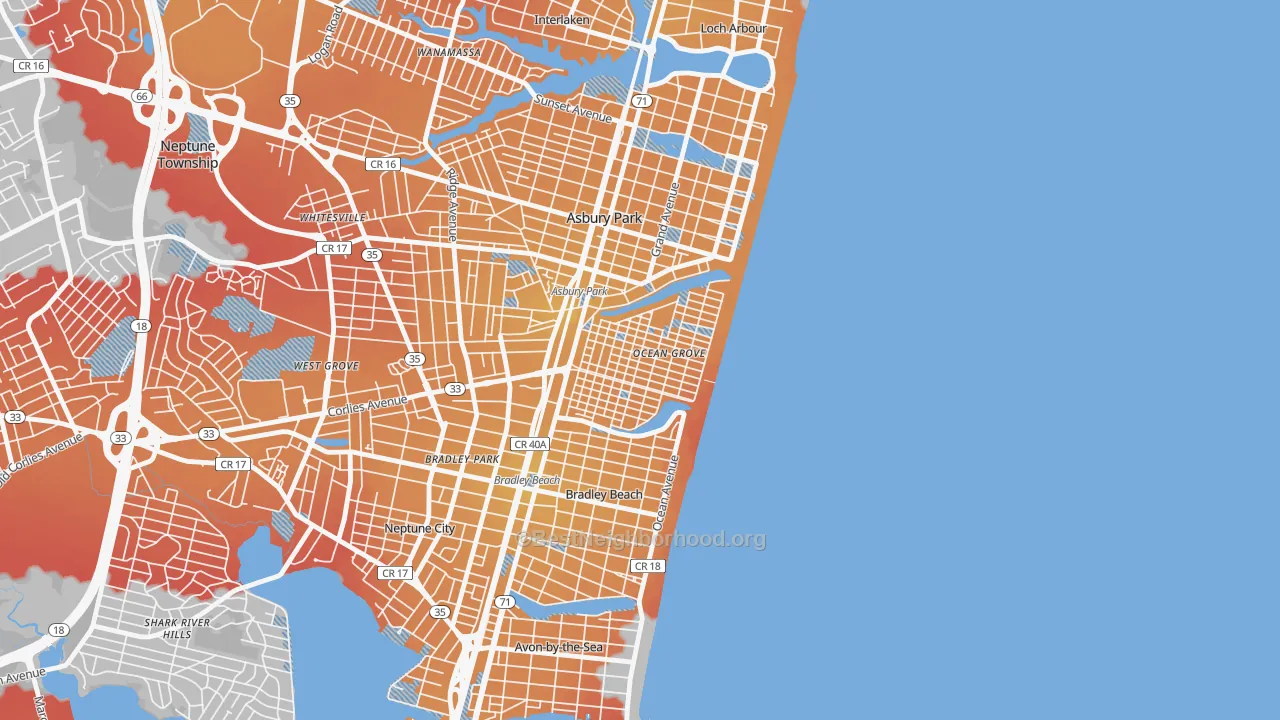 Transit Grade map of Ocean Grove, NJ
