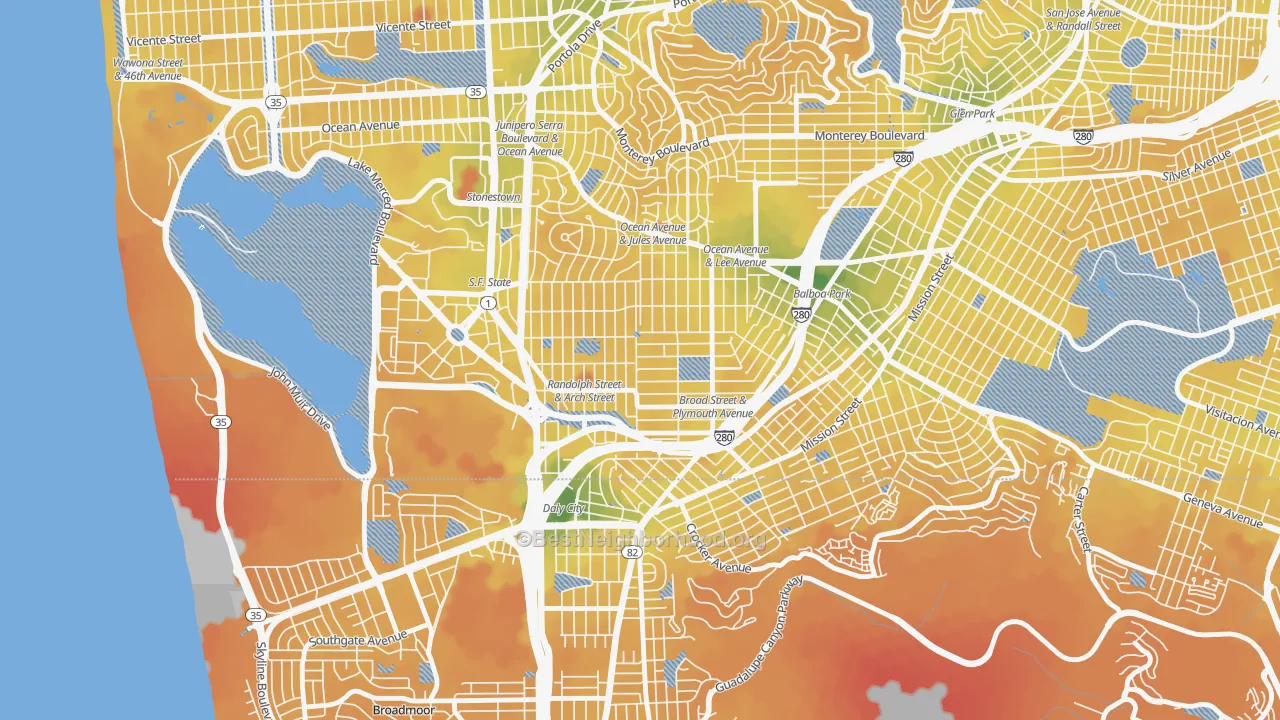 Transit Grade map of Ocean View, San Francisco, CA