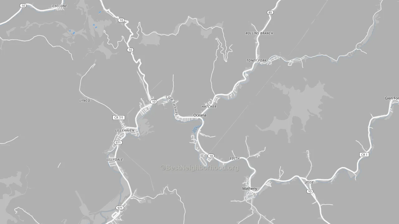 Transit Grade map of Oceana, WV