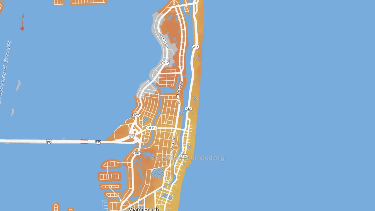 Transit Grade map of Oceanfront, Miami Beach, FL