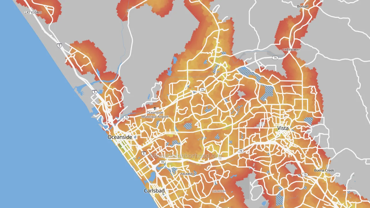 Transit Grade map of Oceanside, CA