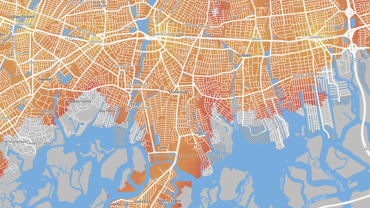 Transit Grade map of Oceanside, NY