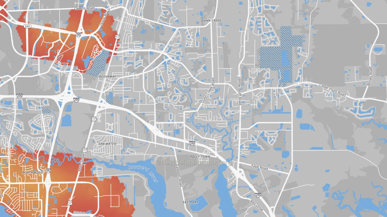 Transit Grade map of Oceanway, Jacksonville, FL