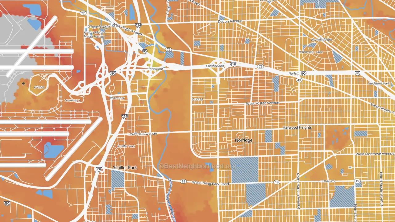 Transit Grade map of O'Hare, Chicago, IL