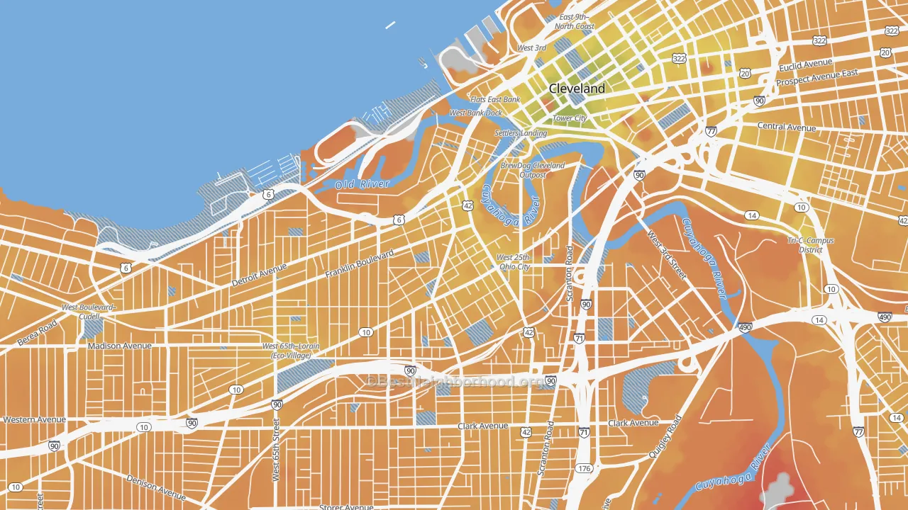 Transit Grade map of Ohio City-West Side, Cleveland, OH