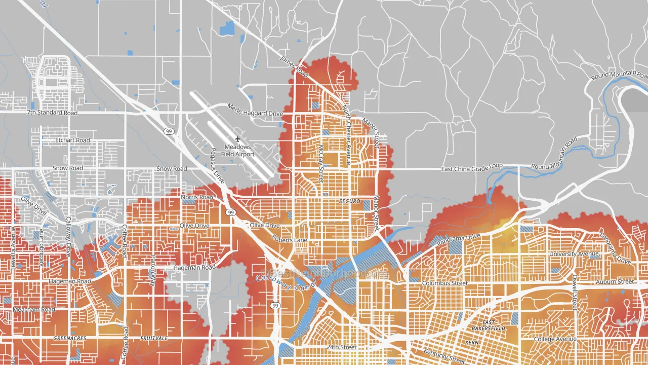 Transit Grade map of Oildale, CA