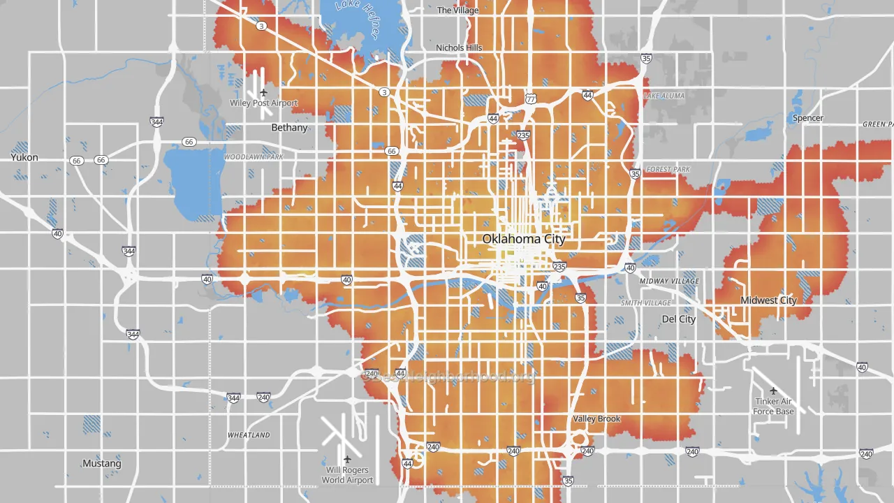Transit Grade map of Oklahoma City, OK