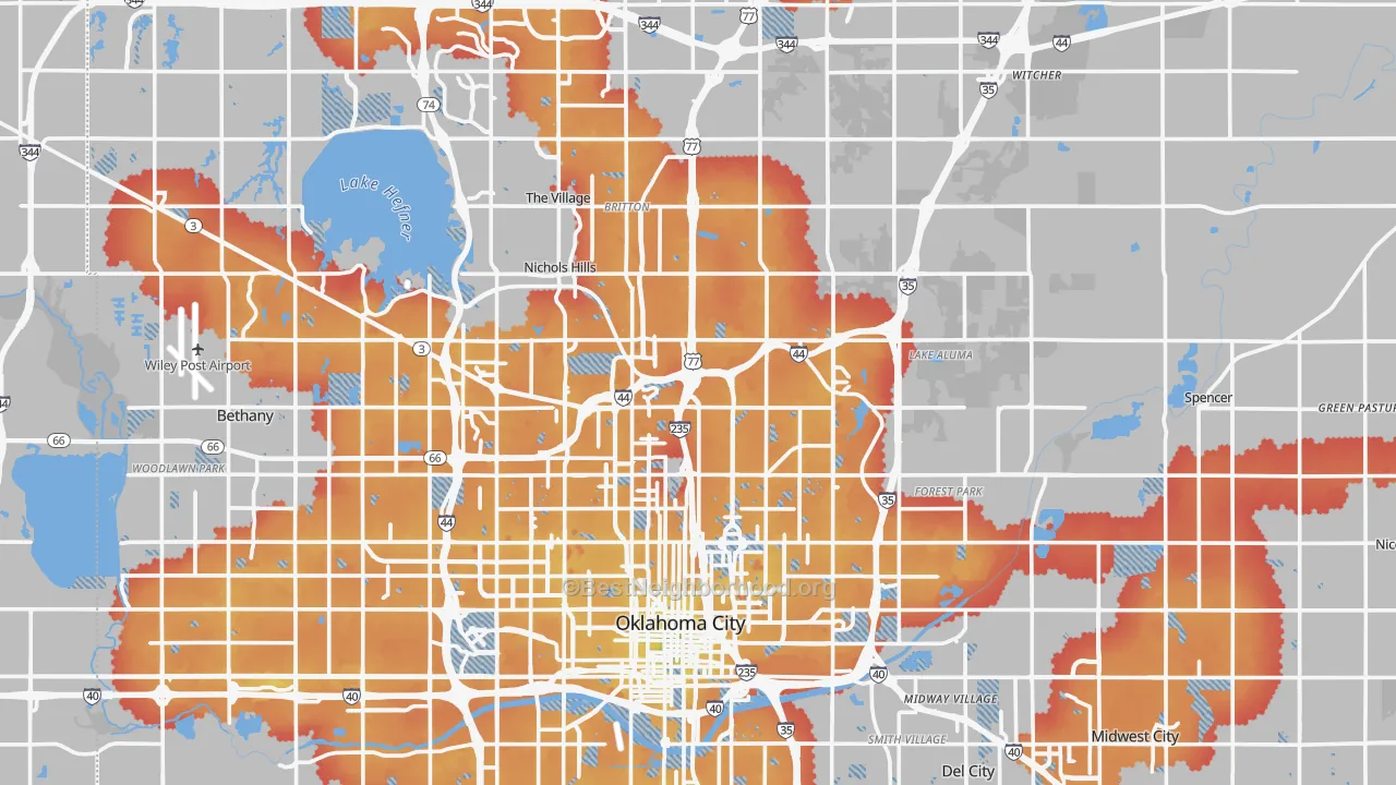 Transit Grade map of Oklahoma County, OK