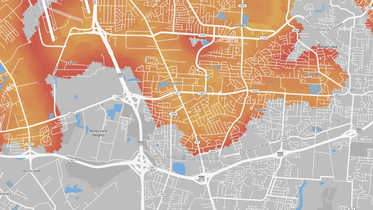 Transit Grade map of Okolona, Louisville, KY