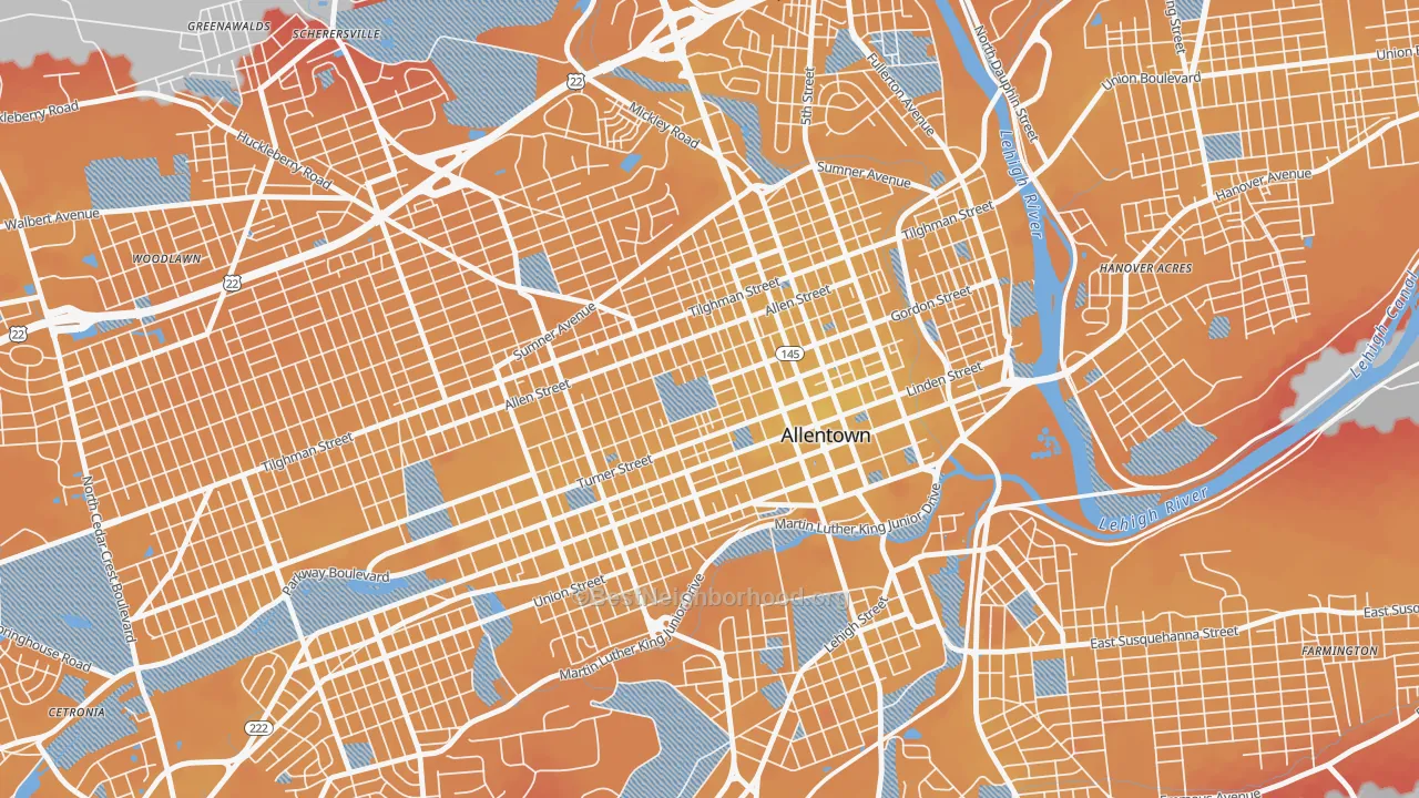Transit Grade map of Old Allentown, Allentown, PA