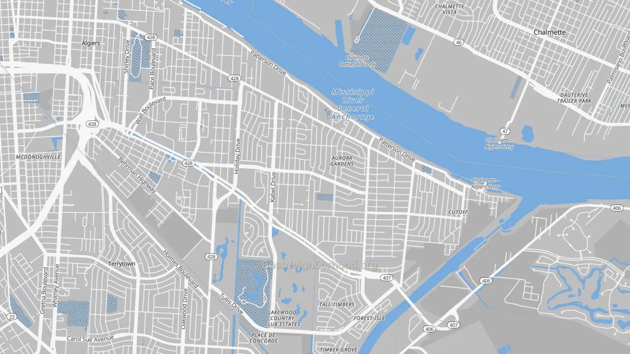 Transit Grade map of Old Aurora, New Orleans, LA
