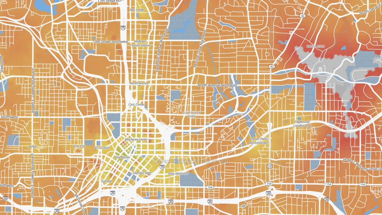 Transit Grade map of Old Fourth Ward, Atlanta, GA