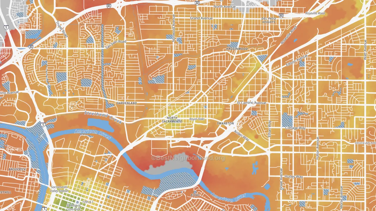 Transit Grade map of Old North Sacramento, Sacramento, CA
