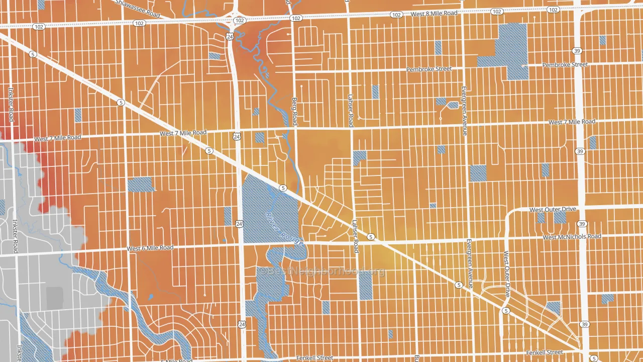 Transit Grade map of Old Redford, Detroit, MI