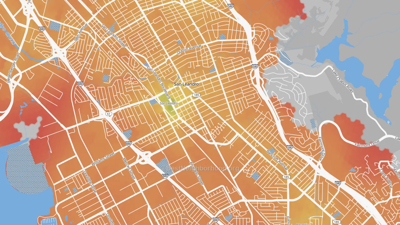 Transit Grade map of Old San Leandro, San Leandro, CA