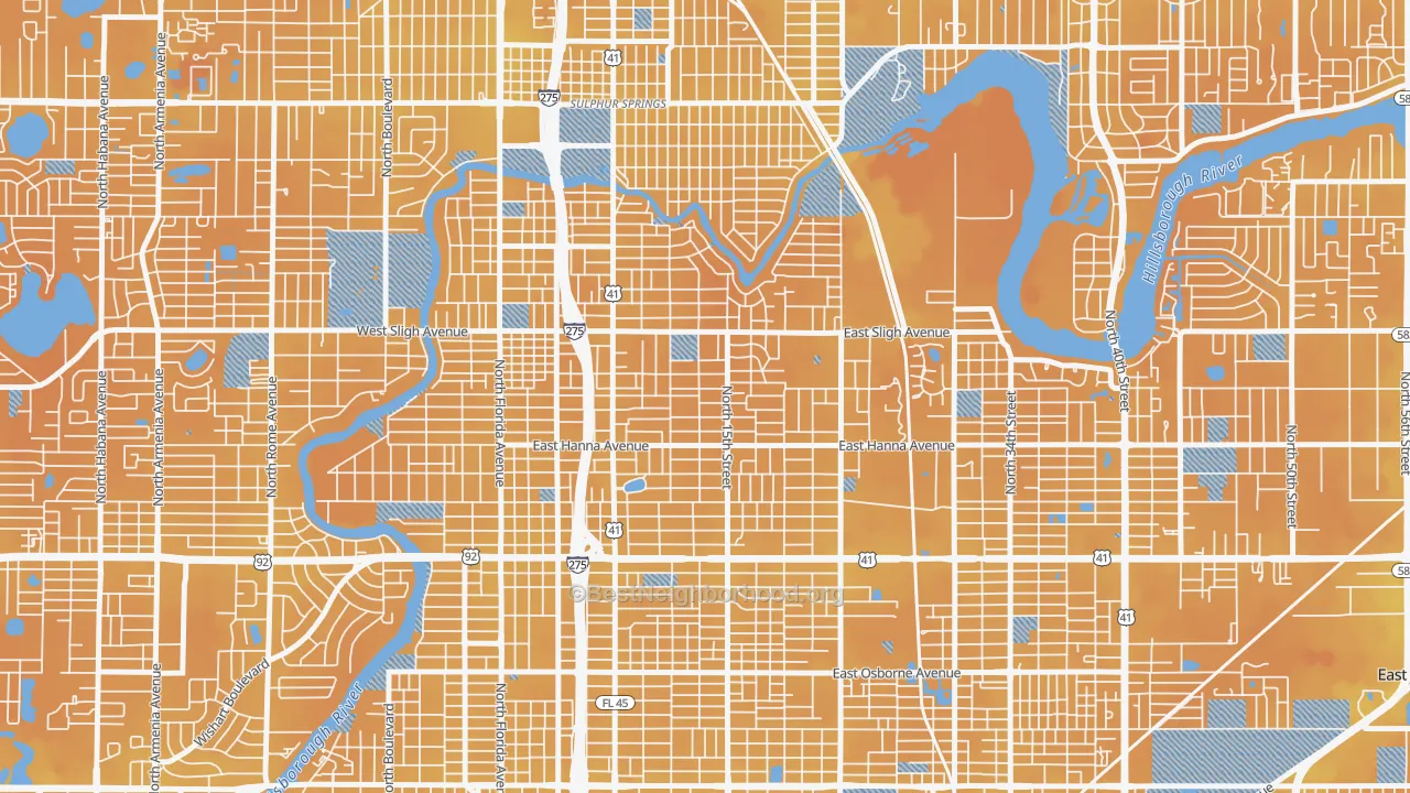 Transit Grade map of Old Seminol Heights, Tampa, FL