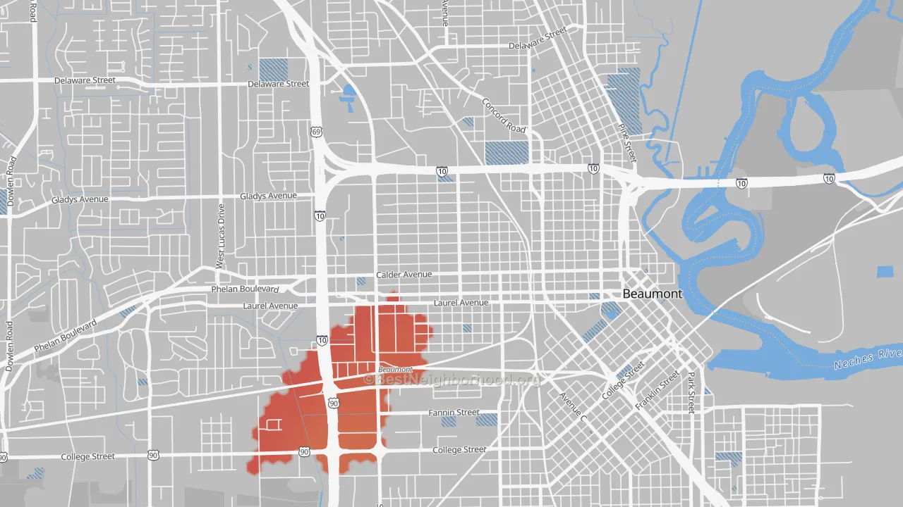 Transit Grade map of Old Town, Beaumont, TX