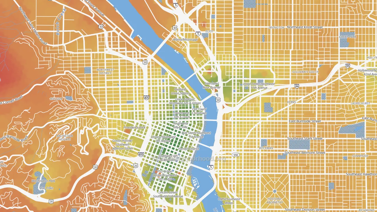 Transit Grade map of Old Town-Chinatown, Portland, OR