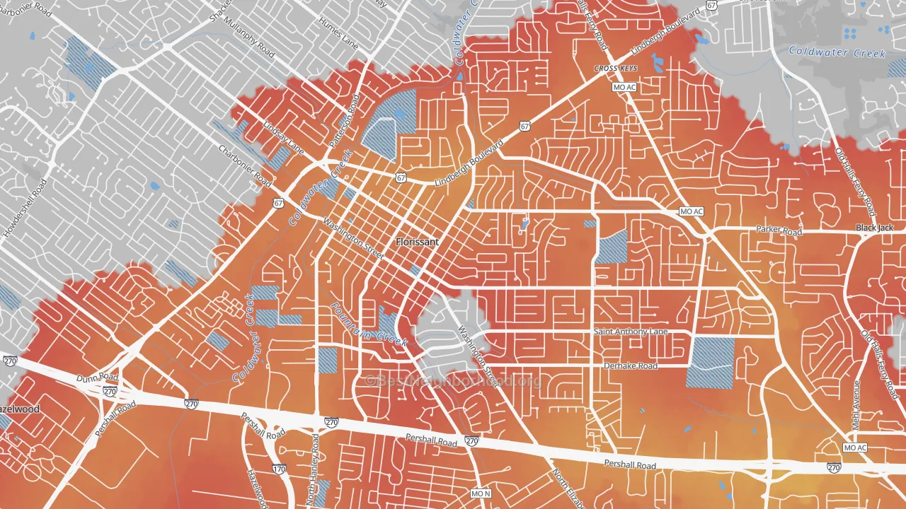 Transit Grade map of Old Town Florissant, Florissant, MO