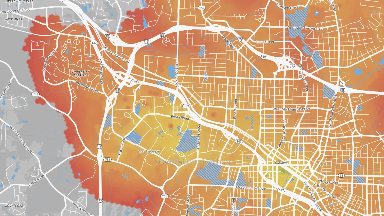 Transit Grade map of Old West Durham, Durham, NC
