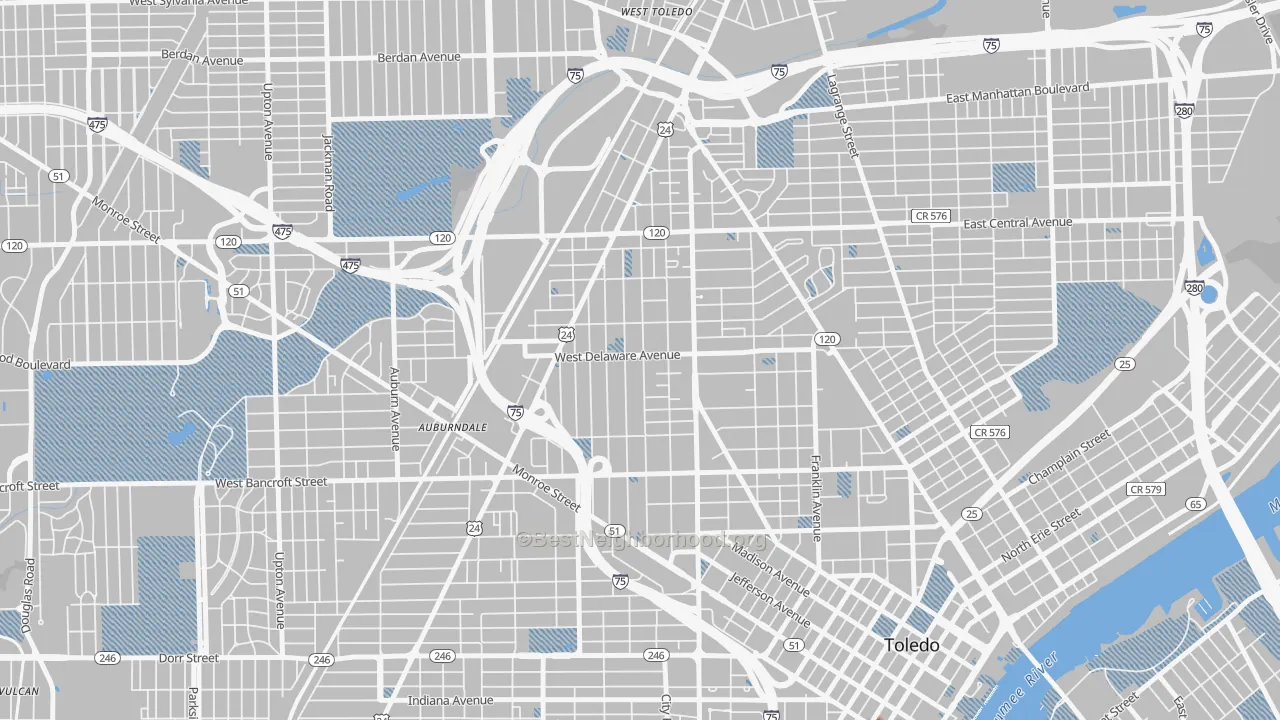 Transit Grade map of Old West End, Toledo, OH