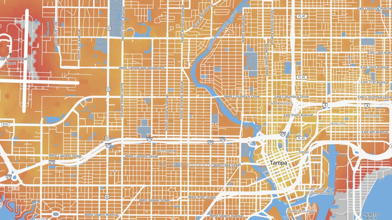Transit Grade map of Old West Tampa, Tampa, FL
