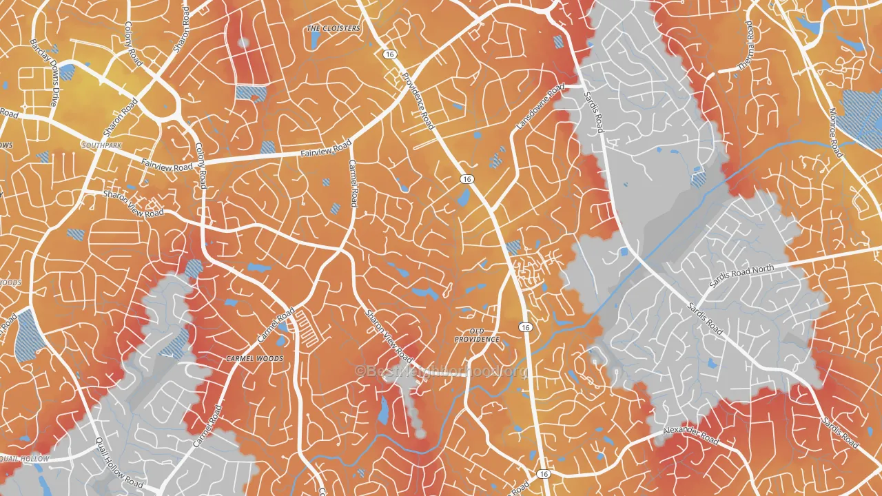 Transit Grade map of Olde Providence North, Charlotte, NC